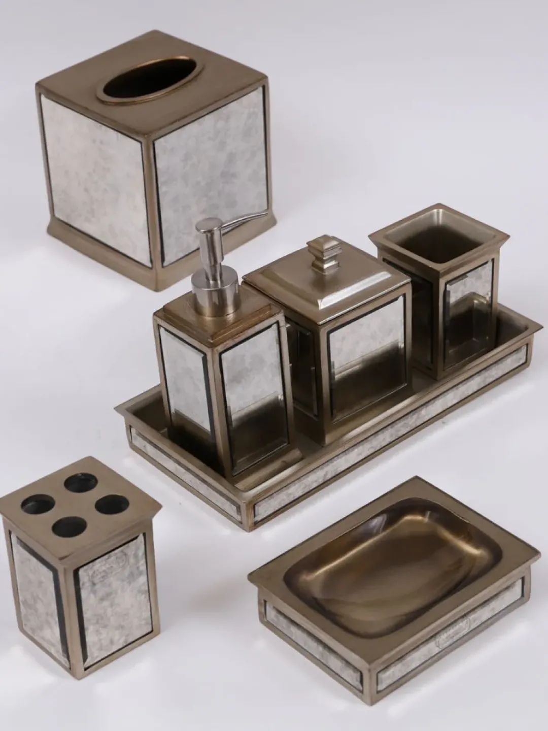 Inspire Me! Home Decor Antique Mirror Patterned Bath Collection (7 Items) Silver Sale