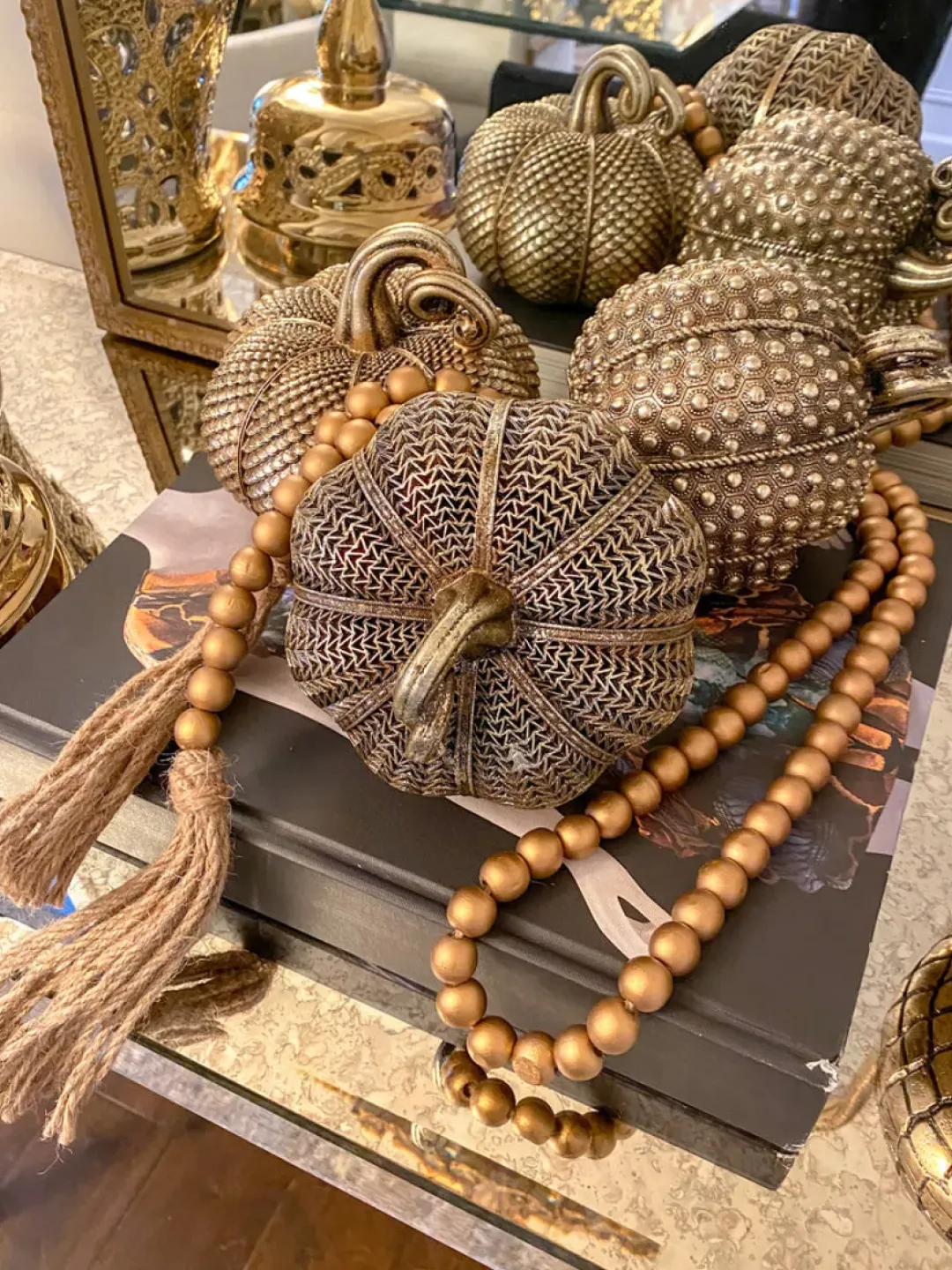 Inspire Me! Home Decor Antique Gold Resin Pumpkin (3 Styles) Sale