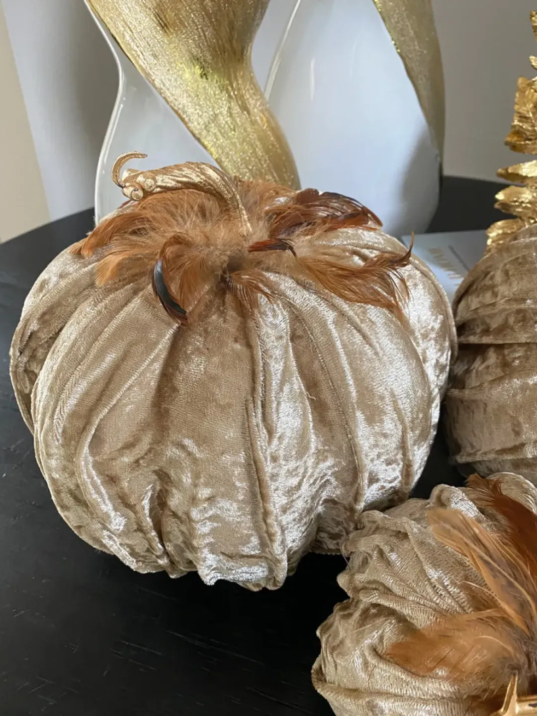 Inspire Me! Home Decor Beige Velvet Feather Pumpkins (3 Sizes) SEASONAL Discount