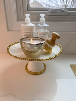 Inspire Me! Home Decor Glass Textured Serving Set With Gold Trim New