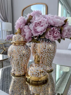 Inspire Me! Home Decor Gold Leaf Pattern Ginger Jar (2 Sizes) New