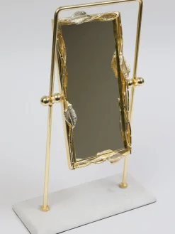 Inspire Me! Home Decor Gold Rectangle Table Mirror With Leaf Border Design And Marble Base New