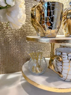 Inspire Me! Home Decor Gold & White Ceramic Mug With Marbled Design And Angled Gold Handle Discount