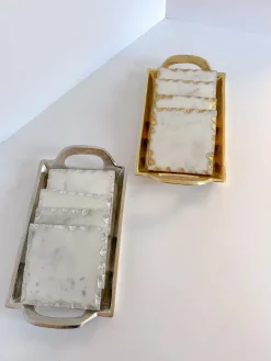 Inspire Me! Home Decor Marble Coasters W/ Gold Hammered Edge Online