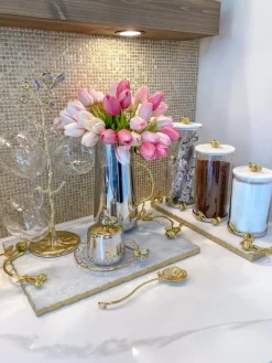 Inspire Me! Home Decor Metallic Gold Marble Print Turkish Coffee & Tea Set With Tray Discount