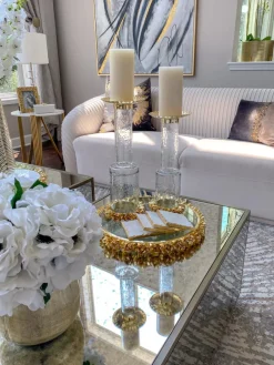 Inspire Me! Home Decor Rose Gold Crystal Floral Handled Glass Tray New