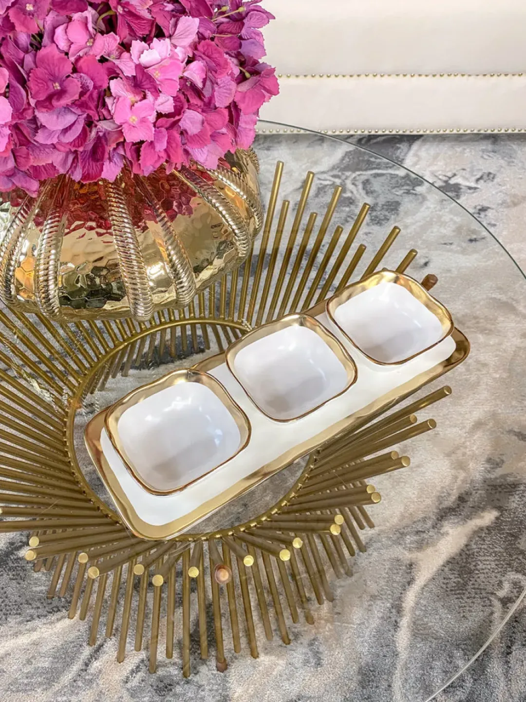 Inspire Me! Home Decor 3 Square Snack Bowls W/Tray Set Gold Discount