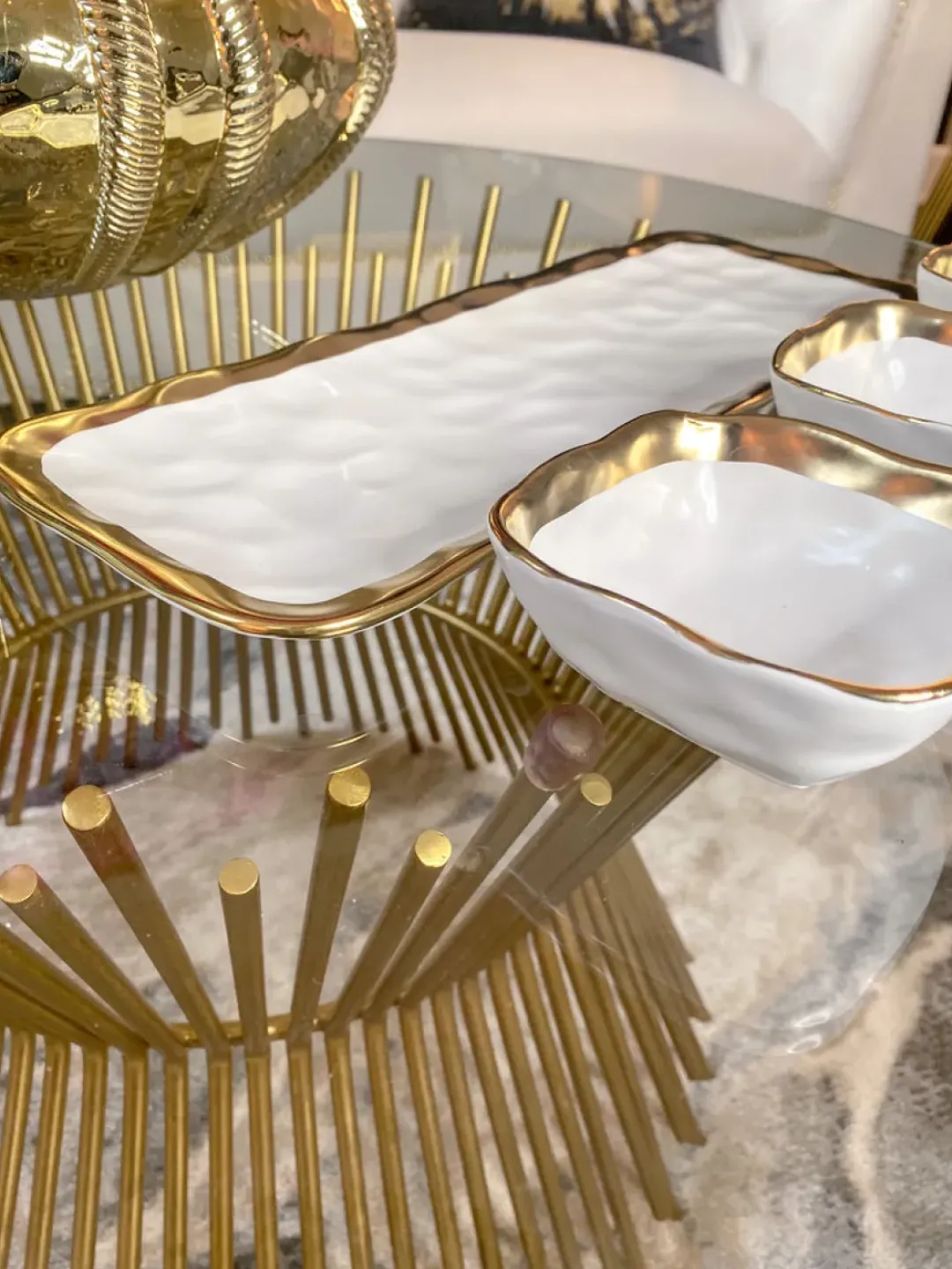 Inspire Me! Home Decor 3 Square Snack Bowls W/Tray Set Gold Discount