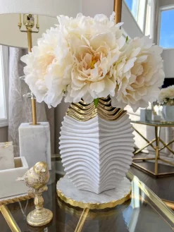 Inspire Me! Home Decor White And Gold Textured Ceramic Vase Clearance