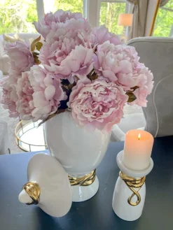 Inspire Me! Home Decor White & Gold Ceramic Candle Holder (2 Sizes) Outlet